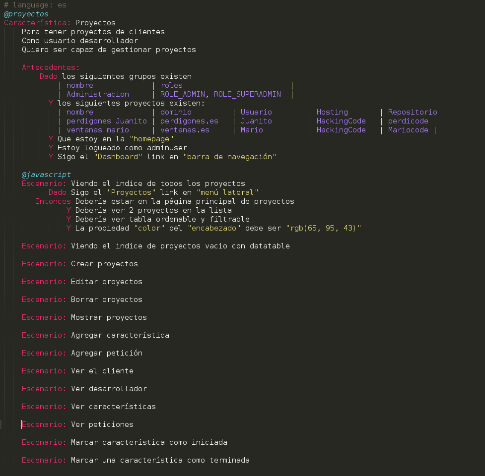 Historia de usuario de ejemplo para una página web a medida con Symfony